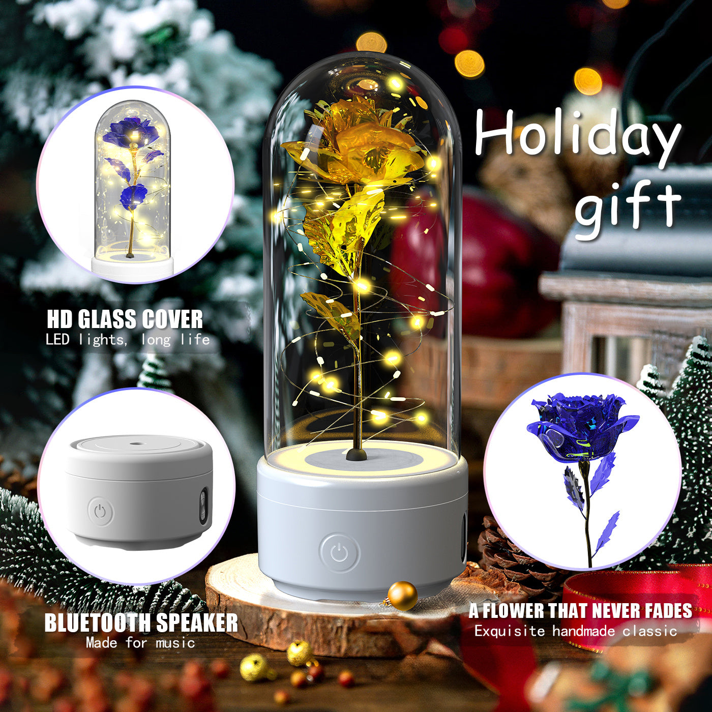 2-in-1 Rose LED Light Speaker
