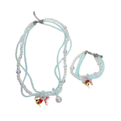 Collana di perline vintage con pesce rosso