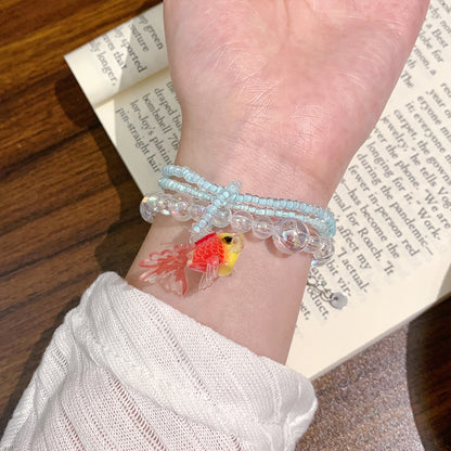 Collana di perline vintage con pesce rosso